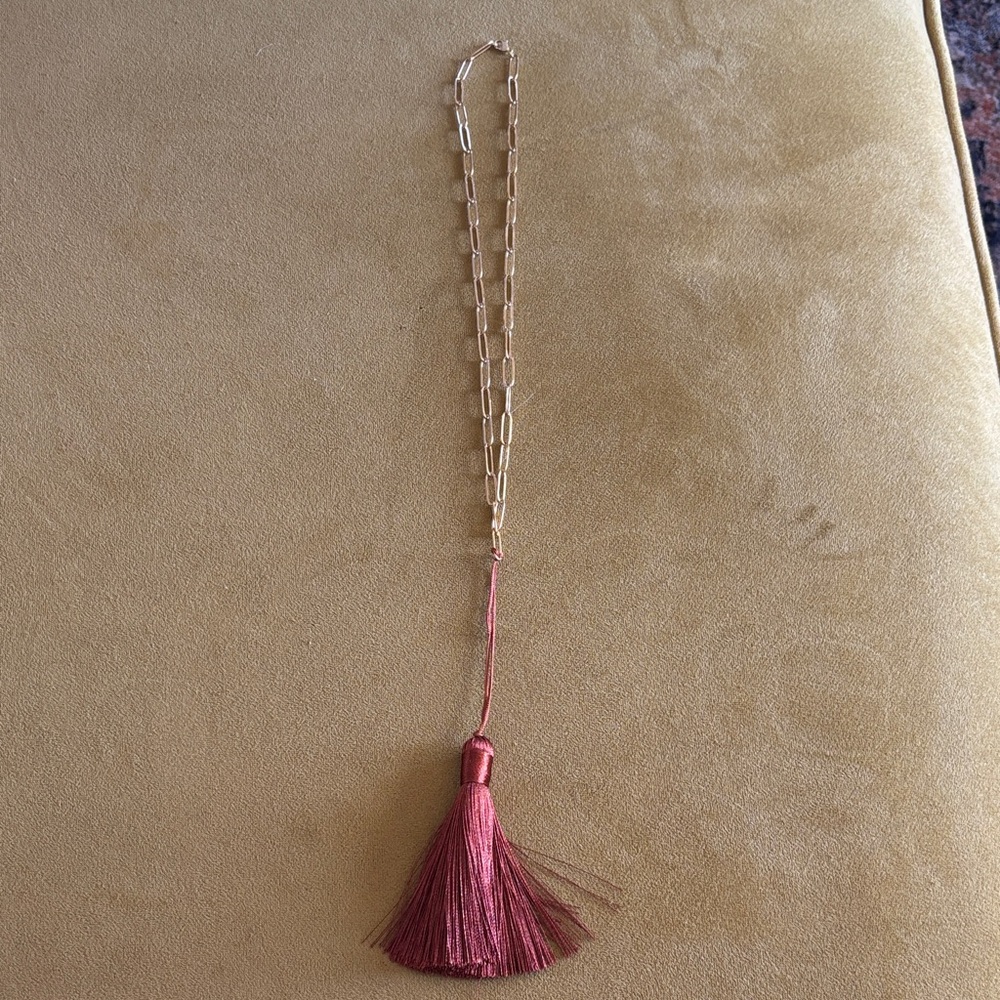 Gold and Red Tassel handmade Paperclip Necklace